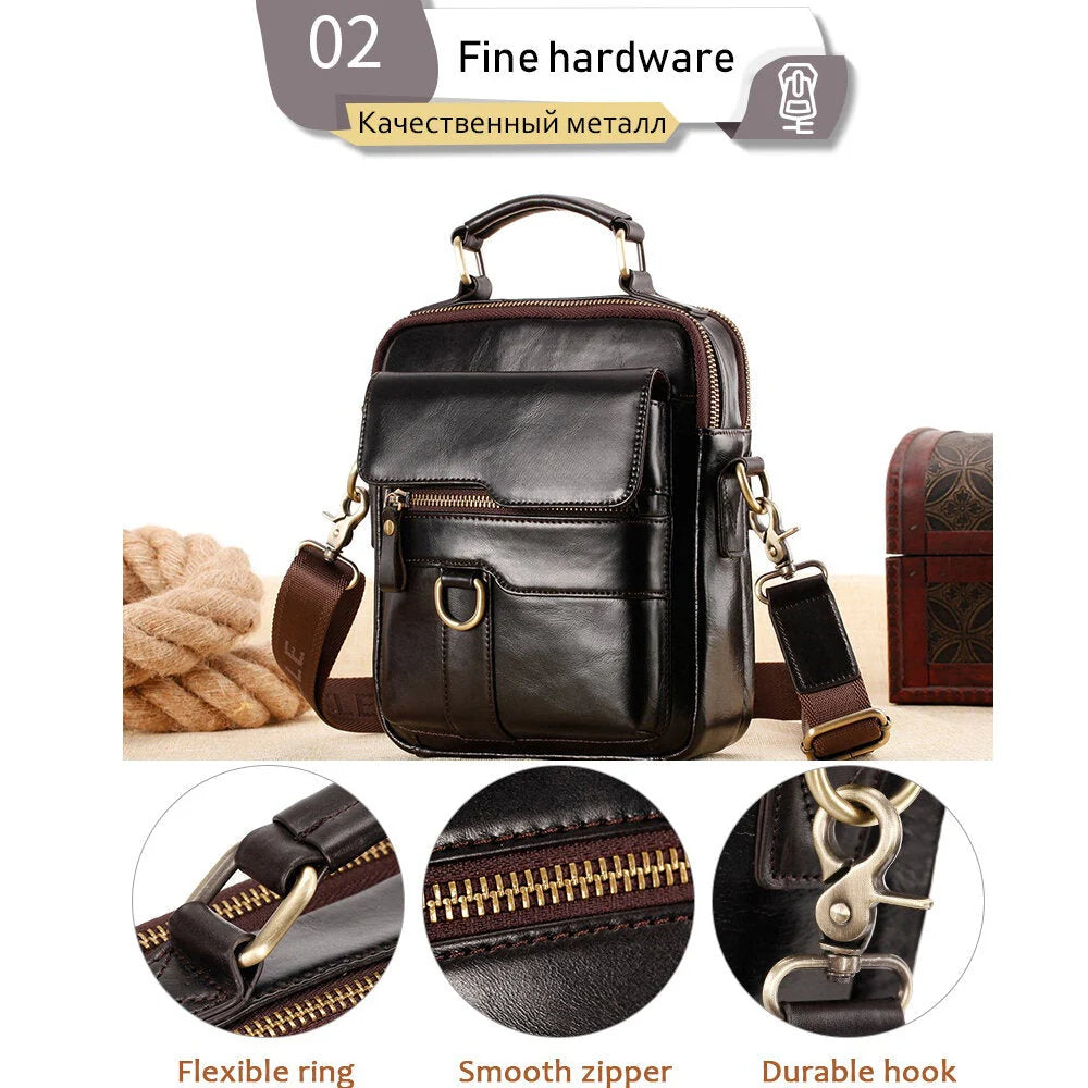 Men's Genuine Leather Large Capacity Shoulder Handbag