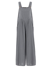 Solid Color Button Sleeveless Overalls Side Pocket Jumpsuit For Women