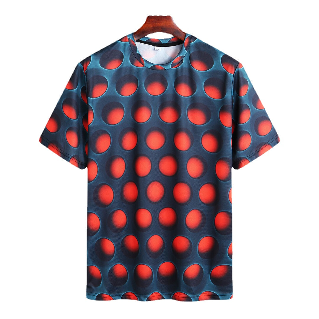 Men Summer Dot Printed Loose Fit Turn Down Collar Casual T-shirts