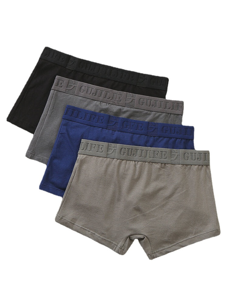 Mens Cotton Solid Color 4Pcs Breathable Elastic Mid Waist Thin Boxers