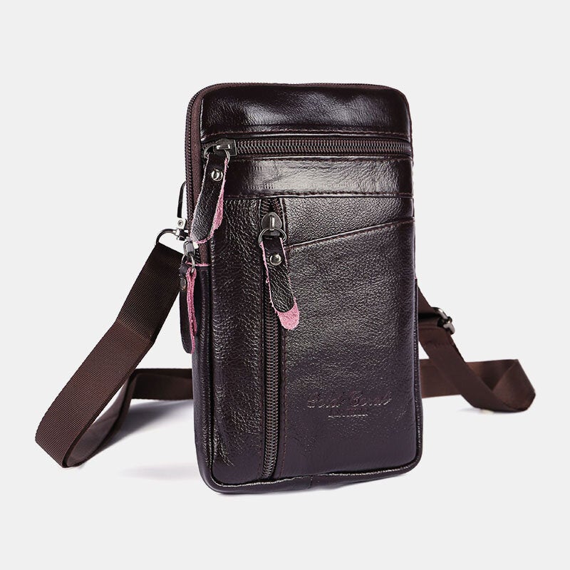 Men Genuine Leather Large Capacity Vintage 6.5 Inch Phone Bag Waist Crossbody Shoulder