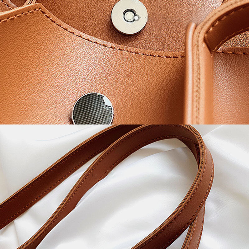 2 Pcs Women PU Leather Rivet Hasp Wild Large Capacity Ruched Bag Shoulder Handbag