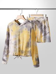 Women Tie Dye Hooded Long Sleeve Home Casual Two-Piece Set