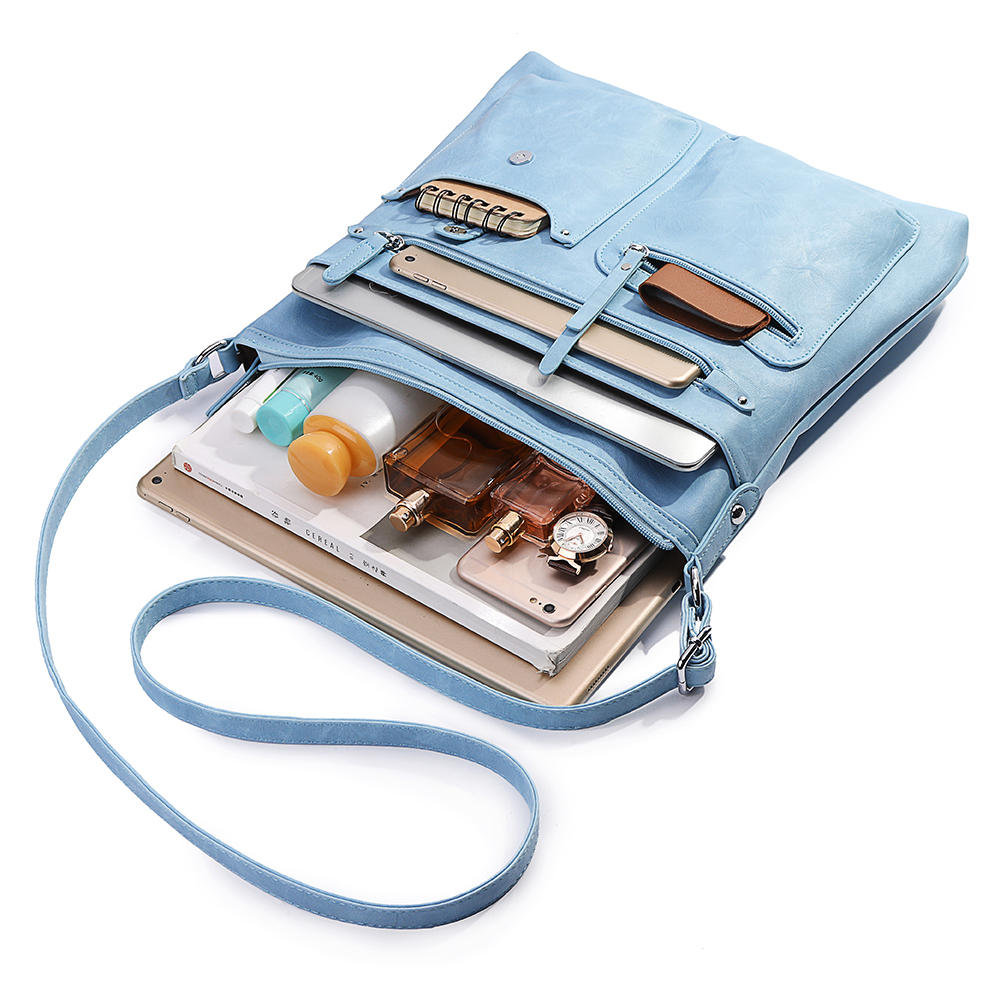 Women Faux Leather Multi-pocket Shoulder Bag Crossbody Handbag Large Capacity