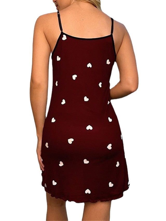 Women's Sheath Dress Slip Dress Mini Dress Sexy Dressy Print Heart Strap Party Home Black Wine