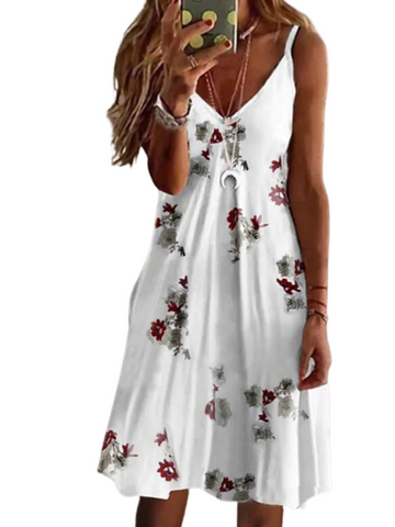 Women's Sleeveless Flower V Neck Fruit  Pattern Casual Holiday Strap Dress