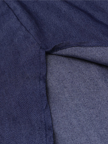 Casual Loose Button Front Irregular Split Hem Denim Maxi Shirt Dress with Front Pockets