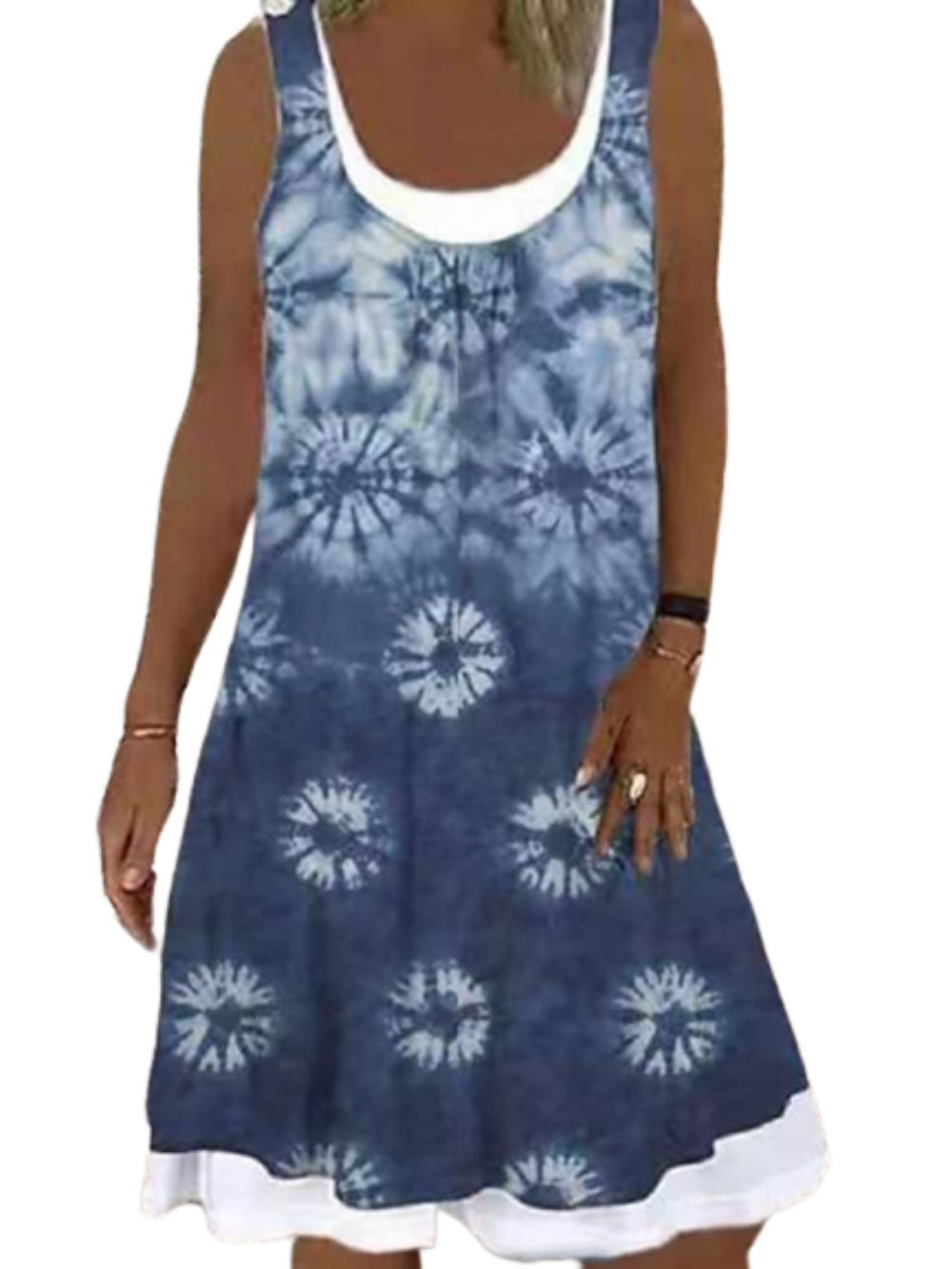 Women's Sleeveless Floral Fake two piece Crew Neck Casual Dress