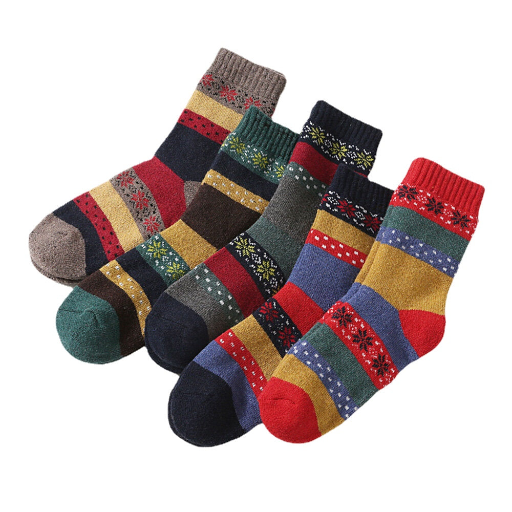 5 Pairs Women Wool Cotton Thickened Geometric Striped Dot Pattern Breathable Warmth Socks Tube Sock