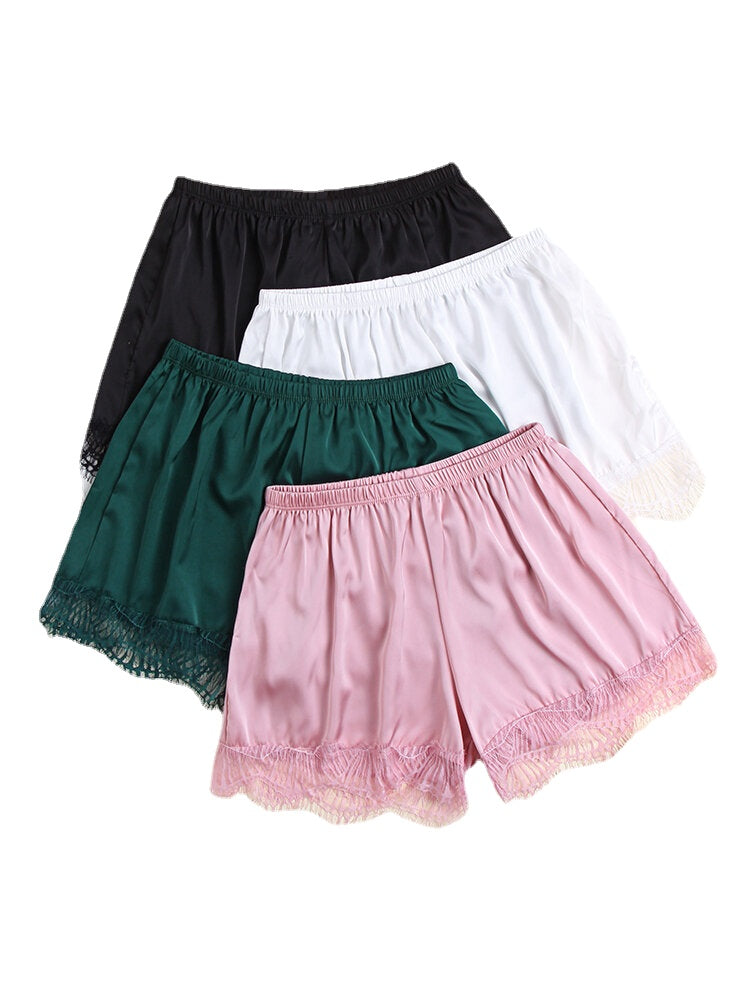 Plus Size Faux Silk Seamless Lace Trim Smooth Butt Lifter Mid Waisted Safety Short Pants