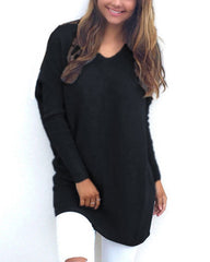 Women Long Sleeve V Neck Casual Loose Solid Pullover Shirt Blouse