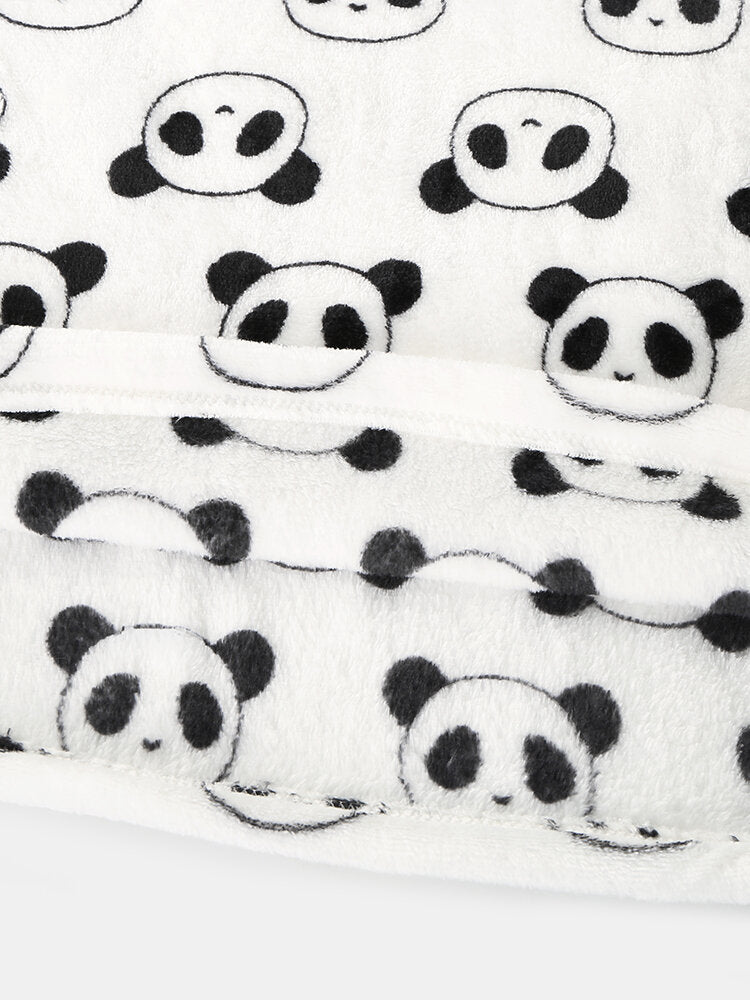 Women All Over Cartoon Panda Long Sleeve Plush Warm Home Pajama Set