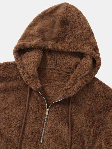 Women Plush Warm Hooded Solid Zipper Long Sleeve Kangaroo Pocket Casual Sweatshirts
