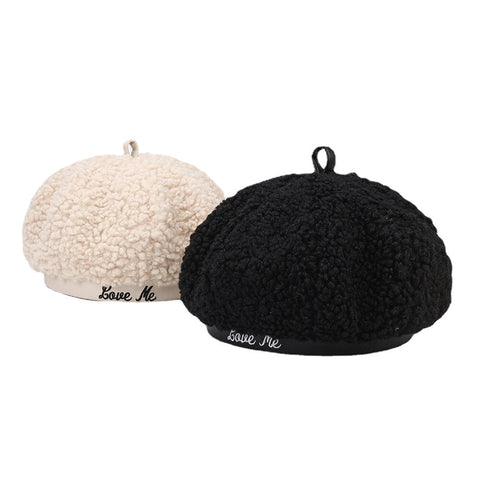 Women Lamb Hair Plus Velvet Warm Young All-match Painter Hat Newsboy Hat Octagonal Hat Beret Hat