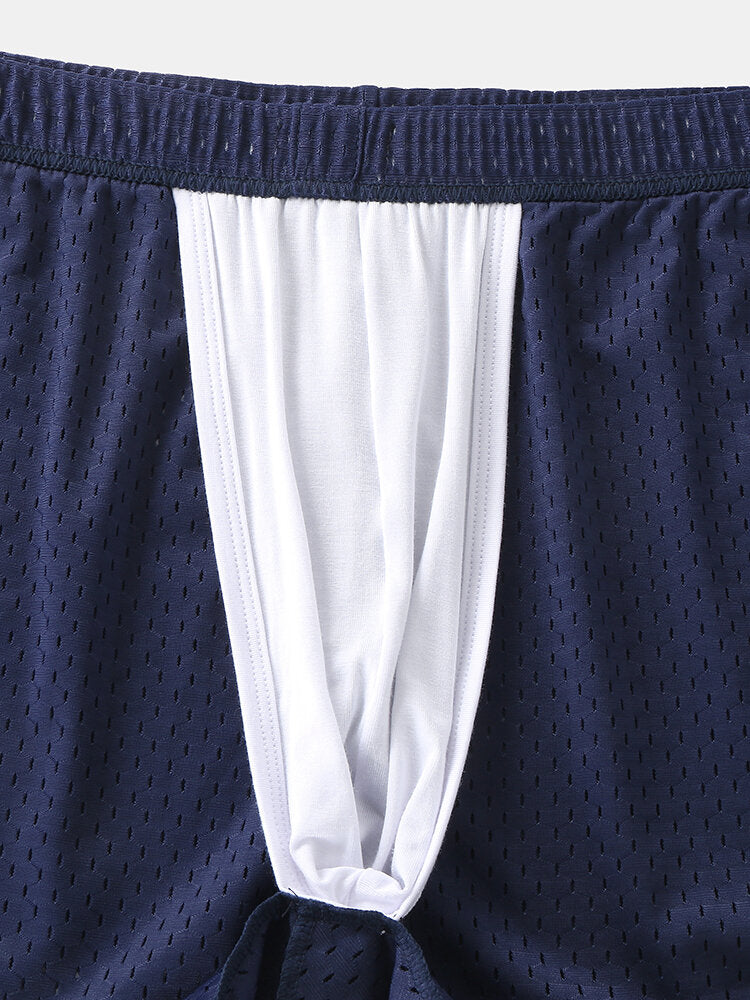 Mens Mesh Solid Color Breathable Thin Boyshorts Ice Silk Arrow Boxers Briefs