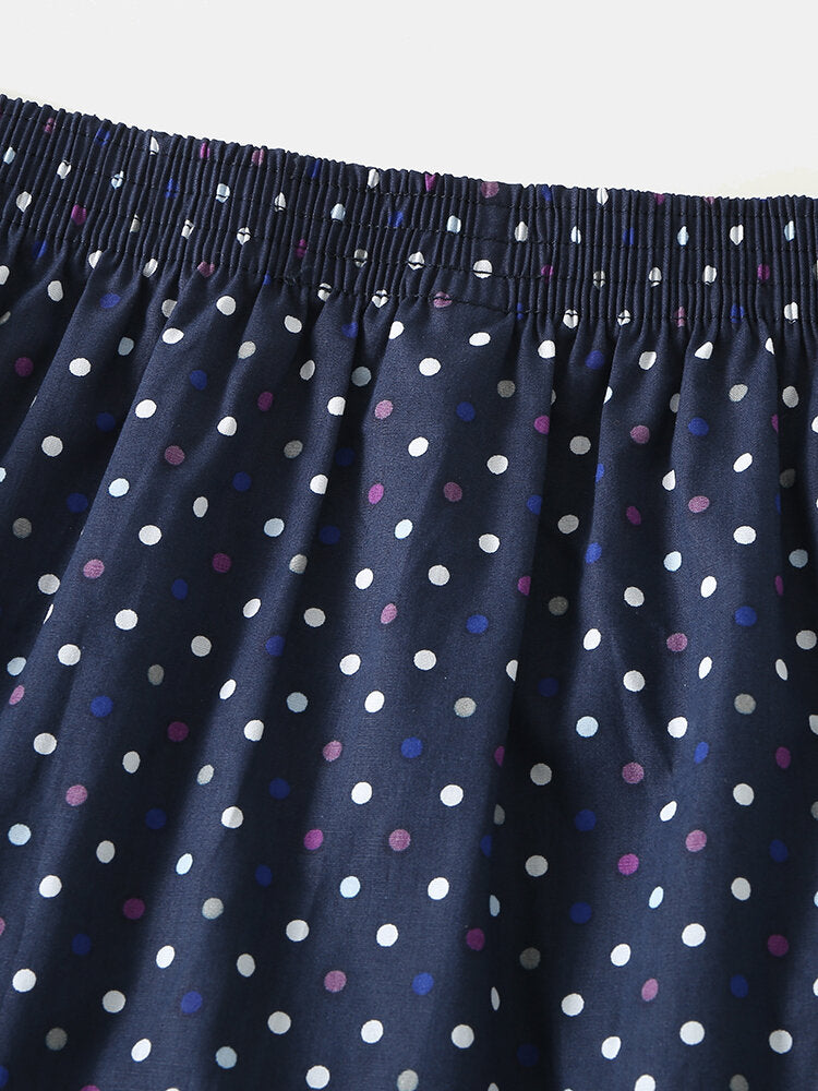 Mens 100% Cotton Polka Dot Print Thin Breathable Button Fly Home Elastic Waist Boxers