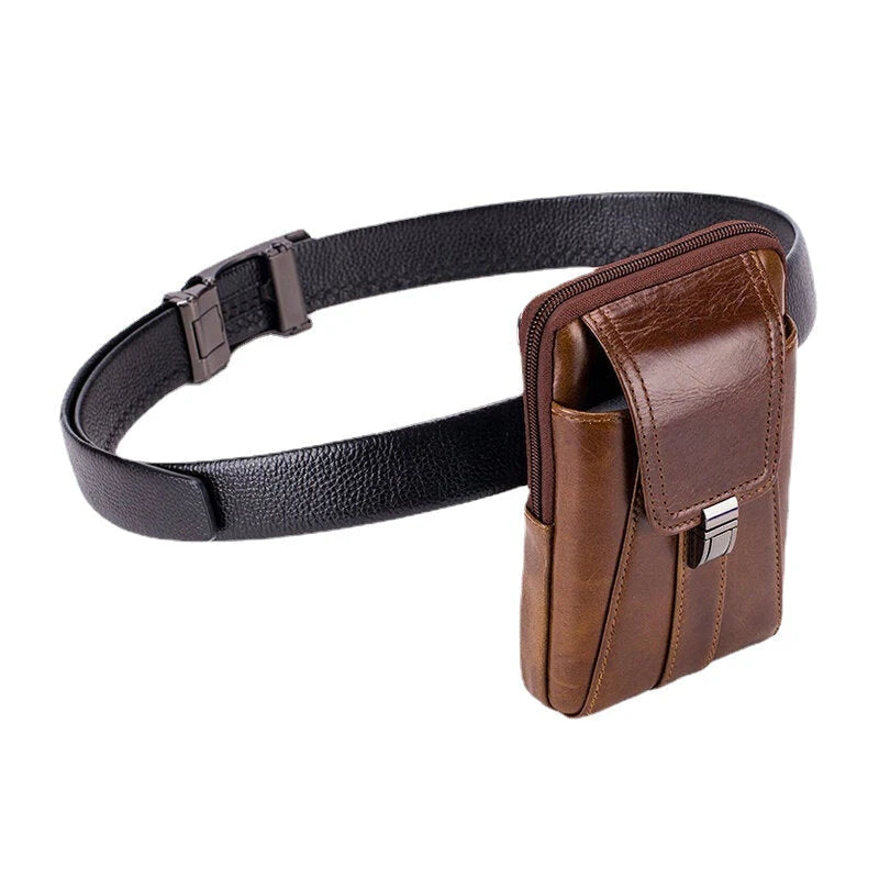 Retro Leather Zipper Phone Bag - Waist & Shoulder Carry