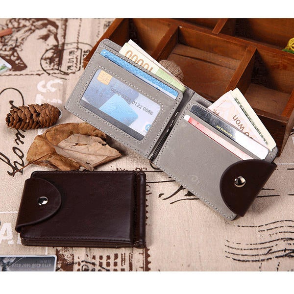 Men PU Leather Short Wallet Business Coin Bag with 6 Card Slots Card Holder