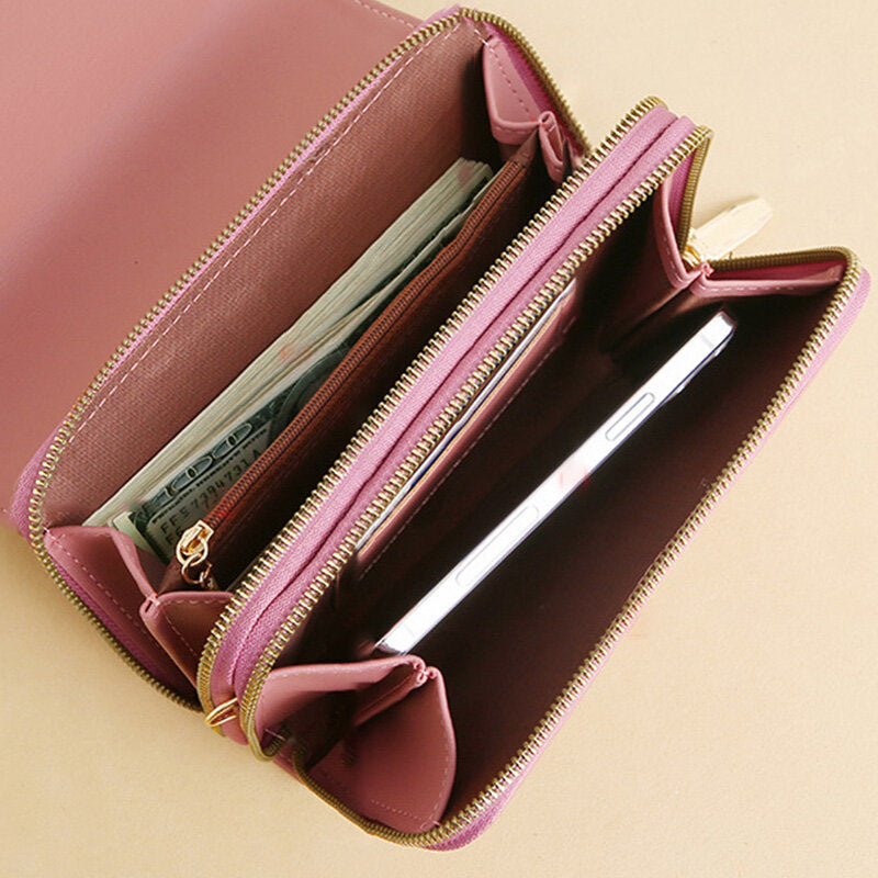 Women Faux Leather Double Layer Multifunction Phone Bag Crossbody Bag