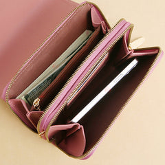 Women Faux Leather Double Layer Multifunction Phone Bag Crossbody Bag