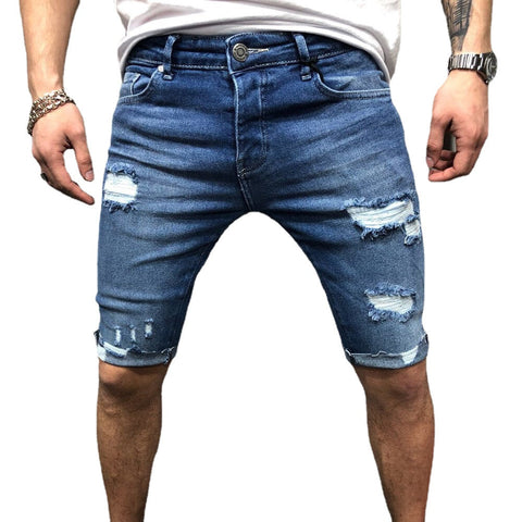 Men's Straight Denim Shorts Slim Comfortable Soft Casual Jeans with Hole Outdoor Camping Hiking