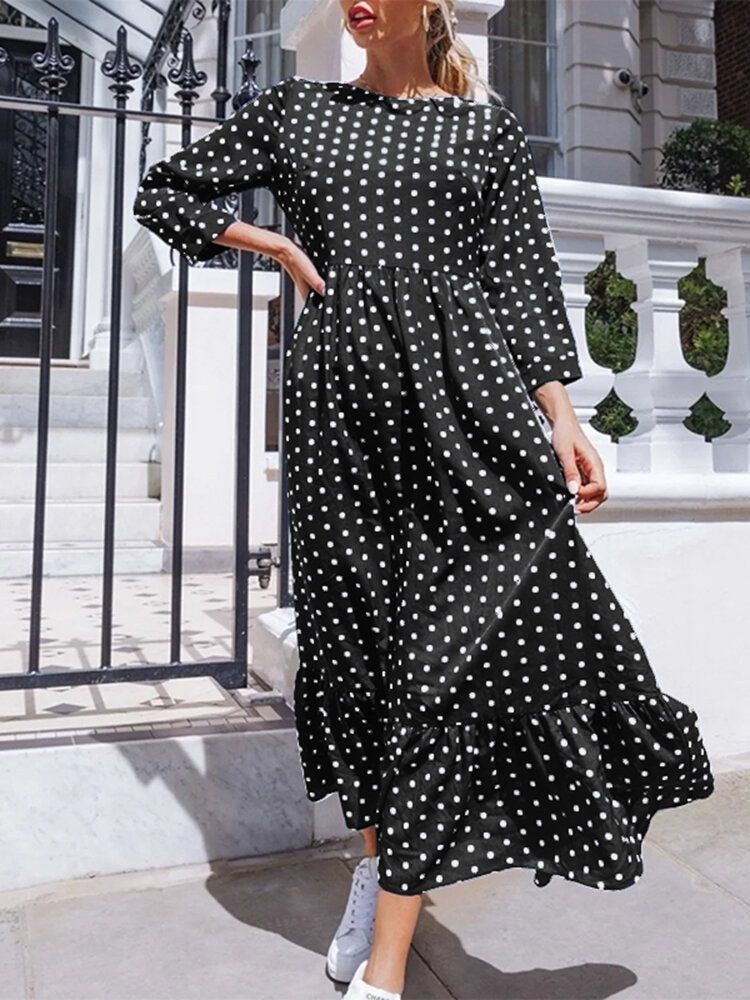 Polka Dot Pleats Splicing Casual Summer Dress For Women