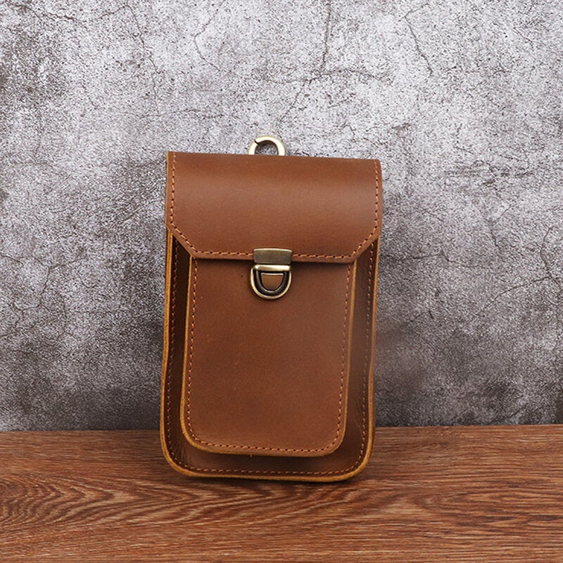 Men Genuine Leather 5.5 6.5 Inch Phone Bag Leather Hanging Waist