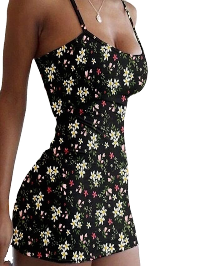 Women's Sleeveless Floral Print Strapless Sexy Slim Sheath Dress