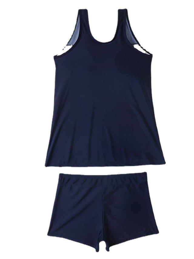 Women's Swimwear Tankini 2 Piece Normal Swimsuit Open Back Printing Floral Pure Color Black Blue Royal Blue Navy Blue Vest Scoop Neck Bathing Suits Sports Vacation Fashion / Modern / New