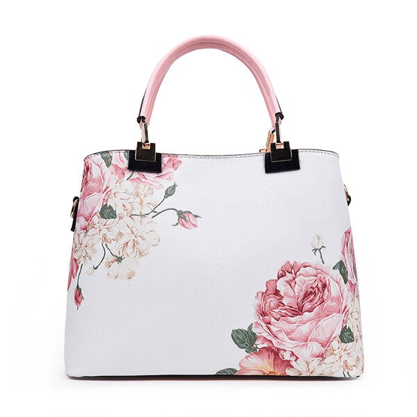 Women Floral PU Leather Capacity Tote Elegant Shoulder Vintage Crossbody Bags