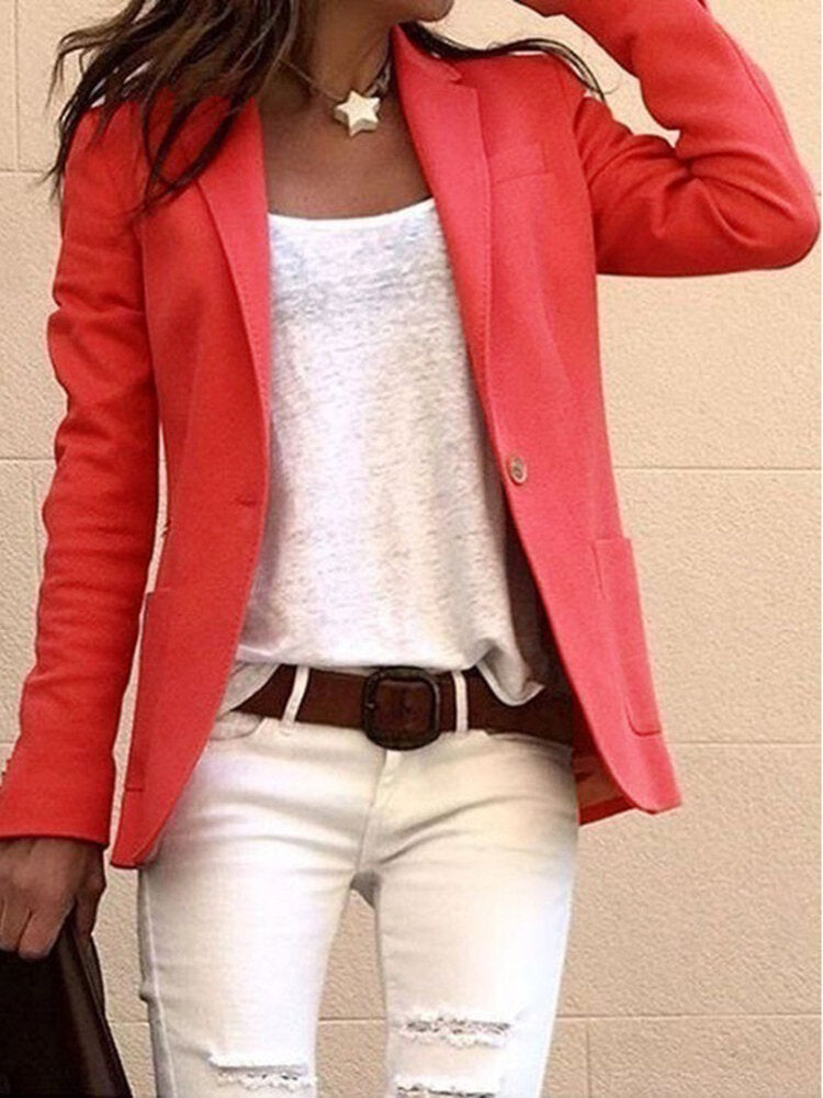 Women Solid Color Lapel Collar Slim Long Sleeve Blazers