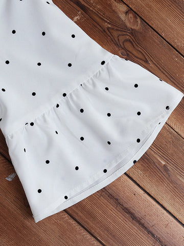 Half Sleeve Polka Dot Print Drawstring Waist Vintage Dress