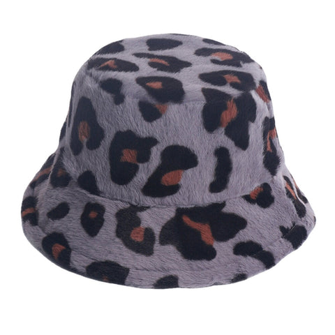 Women Rabbit Hair Leopard Pattern Casual Warm All-match Bucket Hat