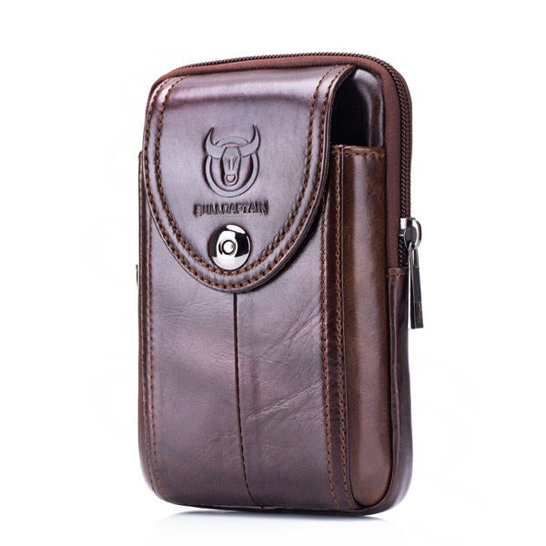 Men Genuine Leather Belt Bag Vintage Phone Pouch Multi-function Fanny pack