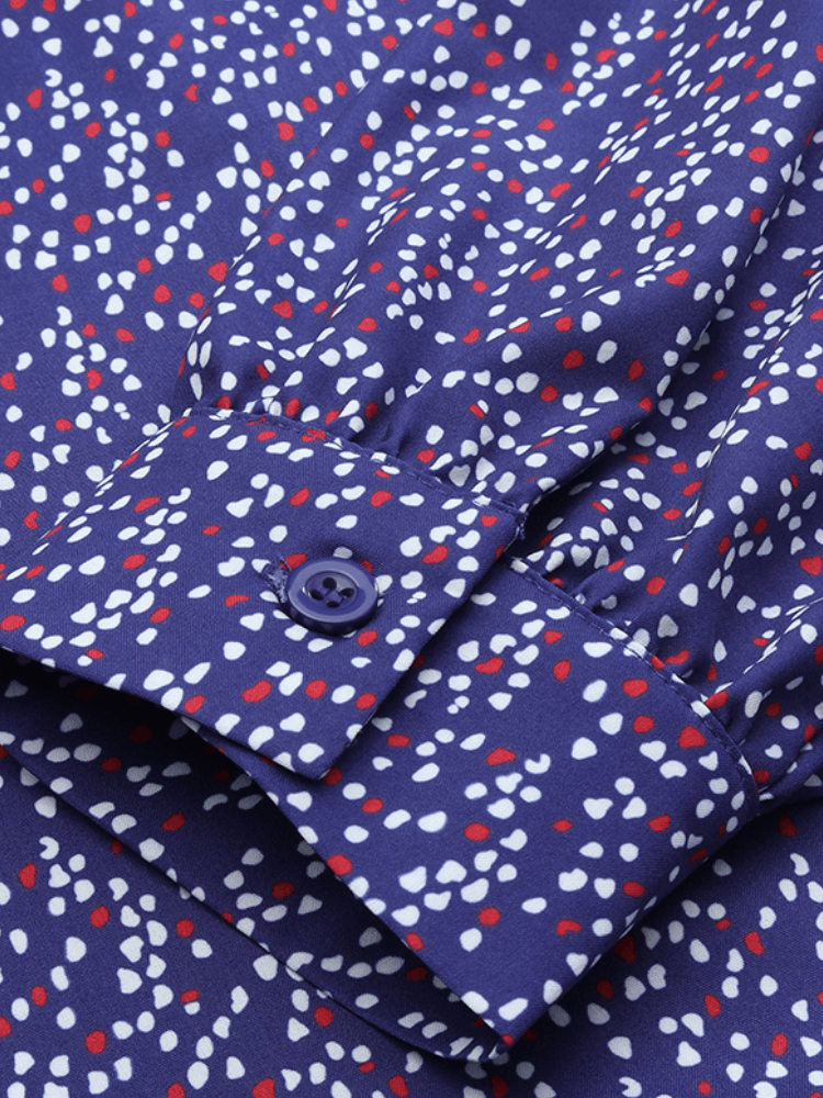 Polka Dot Print Round Neck BackZipper Casual Long Sleeve Maxi Dresses