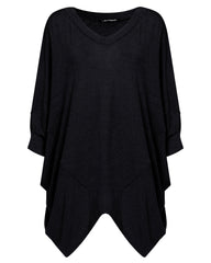 Solid Color V-neck Flouncing Long Sleeve Casual Blouse