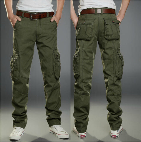 Men's Casual Loose Cargo Pants Solid Color Mulit Pockets Sports Outdoor Trousers