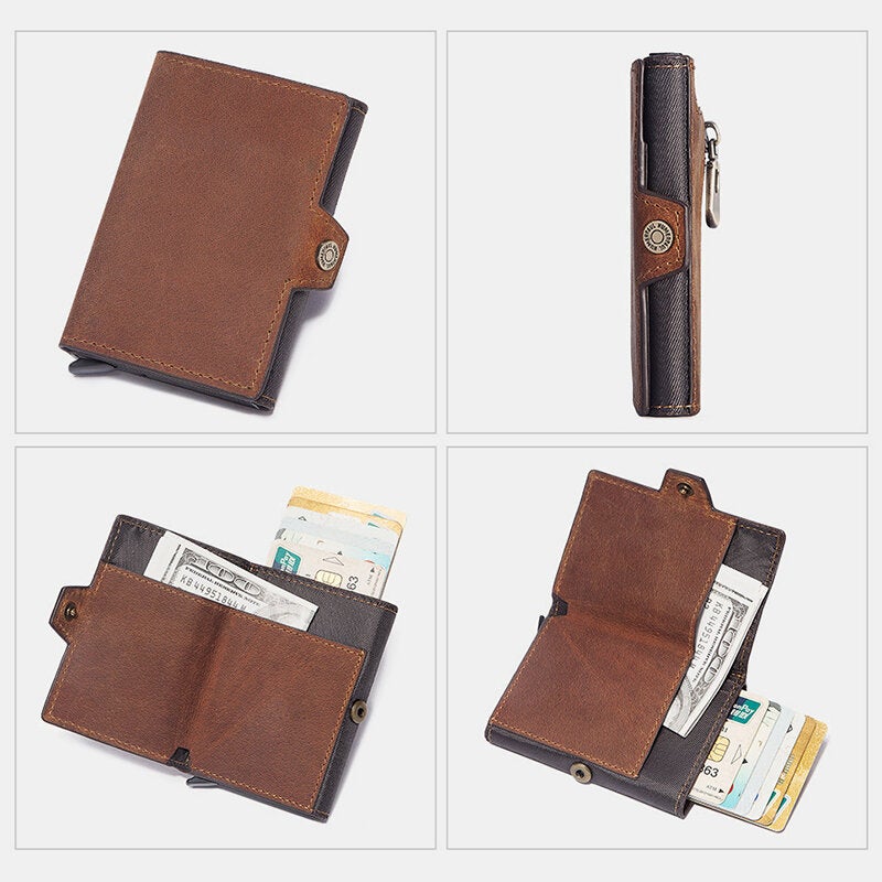Men Retro RFID Blocking Antimagnetic Cowhide Wallet Casual Multi-card Slot Hasp Card Holder Multifunction Money Clip