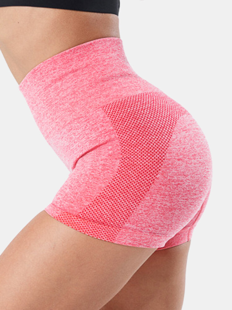 Sport Women Solid Color Seamless High Waist Yoga Shorts