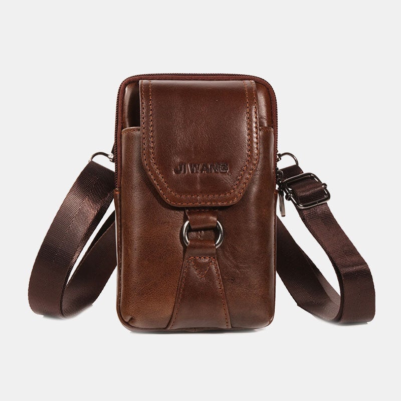 Men Genuine Leather Belt Phone Bag Casual Crossbody Shoulder