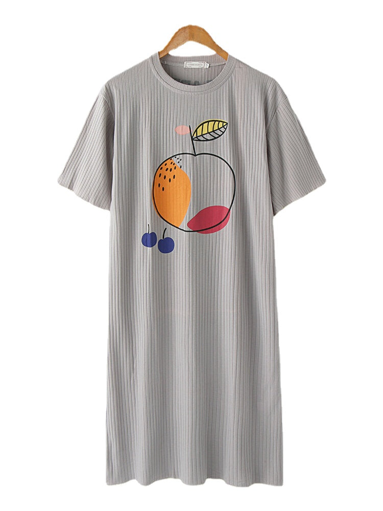 Women Cartoon Fruit Printed Short Sleeve Loose Nightgown