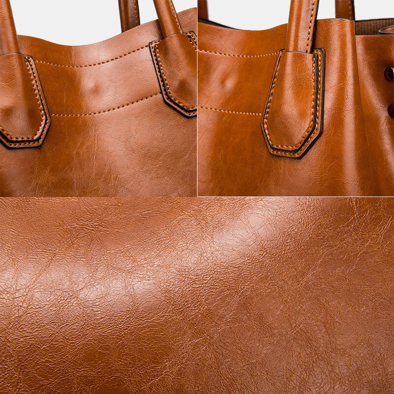 Women Large Capacity Oil Wax Handbag Crossbody Bag Shoulder Bag