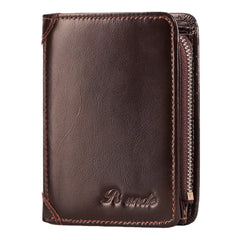 Men Genuine Leather Short Zipper RFID Anti-theft Retro Multi-card Slot Card Holder Coin Purse Wallet Money Clip