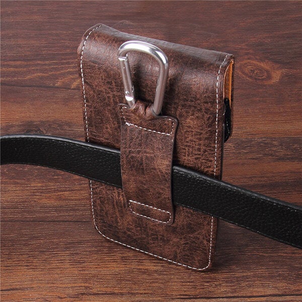 Multiple Sizes Men PU Leather Solid 6.3 inch Phone Bag Purse Casual Waist Bag Easy Carry