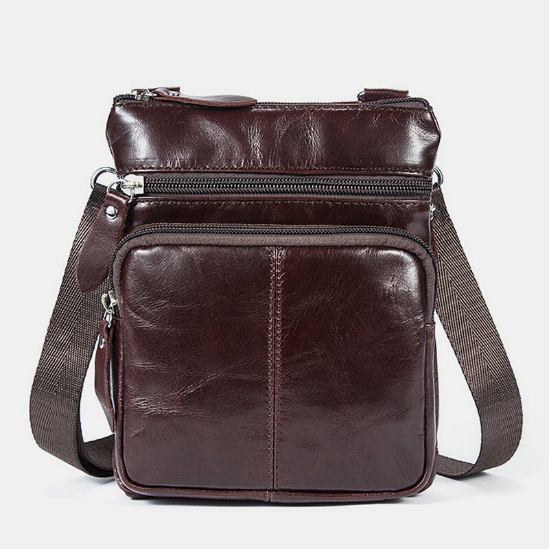 Men Genuine Leather Multi-pocket Casual Business 6.3Inch Phone Bag Crossbody Bags First Layer Cowhide Shoulder