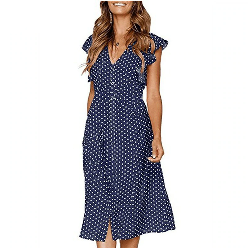 Polka Dot Dress For Women Office Midi