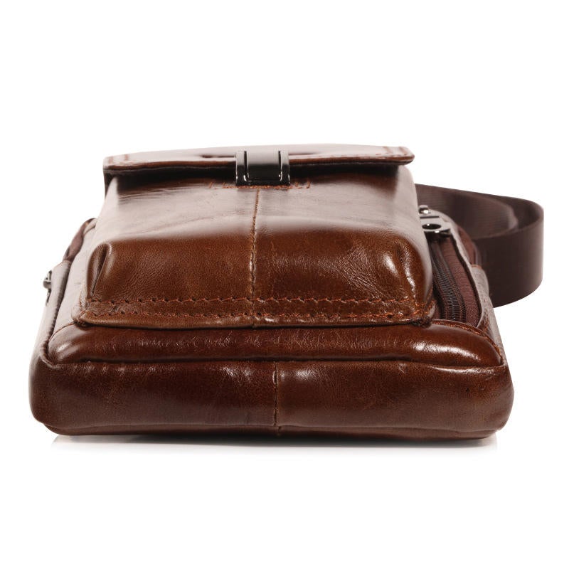 Men Genuine Leather Waist Bag Shoulder Phone