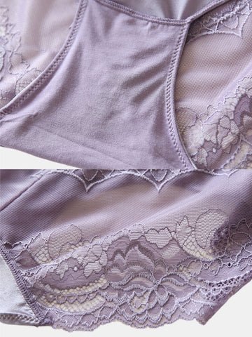 Plus Size Cotton Lace Patchwork High Waisted Smooth Comfy Breathable Panty