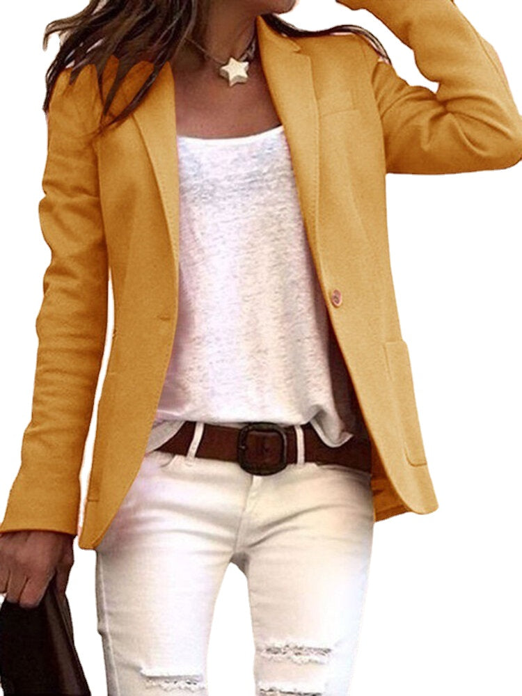 Women Solid Color Lapel Collar Slim Long Sleeve Blazers