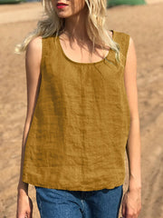 Cotton Solid Round Neck Sleeveless Casual Tank Top